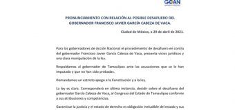 PRONUNCIAMIENTO CON RELACIÓN AL POSIBLE DESAFUERO DEL GOBERNADOR FRANCISCO JAVIER GARCÍA CABEZA DE VACA.