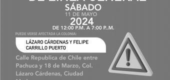  AVISO DE CORTE  Suspensión de servicio de agua por trabajos de reparación de fuga de agua en línea general. Se restablecerá el servicio a partir de las 7:00 p.m. de hoy sábado 11 de Mayo de 2024. Pueden verse afectadas las colonias: Lázaro Cárdenas y Felipe Carrillo Puerto #CdMadero#ComapaSur