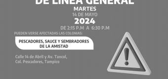  AVISO DE CORTE  Suspensión de servicio de agua por trabajos de reparación de fuga de agua en línea general. Se restablecerá el servicio a partir de las 6:30 p.m. de hoy martes 14 de Mayo de 2024. Pueden verse afectadas las colonias: Pescadores, Sauce y Sembradores de la Amistad #Tampico#ComapaSur