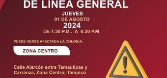  AVISO DE CORTE  Suspensión de servicio de agua por trabajos de reparación de línea general. Se restablecerá el servicio a partir de las 6:30 p.m. de hoy jueves 01 de Agosto de 2024 Puede verse afectada la colonia: Zona Centro #Tampico#ComapaSur