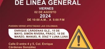 AVISO DE CORTE  Suspensión de servicio de agua por trabajos de reparación de línea general. Se restablecerá el servicio a partir de las 5:00 p.m. de hoy viernes 02 de Agosto de 2024 Pueden verse afectadas las colonias: Enrique Cárdenas González, 15 de Mayo, Simón Rivera, Fracc. 18 de Marzo, Manuel R.Díaz y Luna Luna #Tampico #CdMadero #ComapaSur