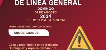  AVISO DE CORTE  Suspensión de servicio de agua por trabajos de reparación de línea general. Se restablecerá el servicio a partir de las 5:00 p.m. de hoy domingo 04 de Agosto de 2024 Puede verse afectada la colonia: Árbol Grande #CdMadero#ComapaSur